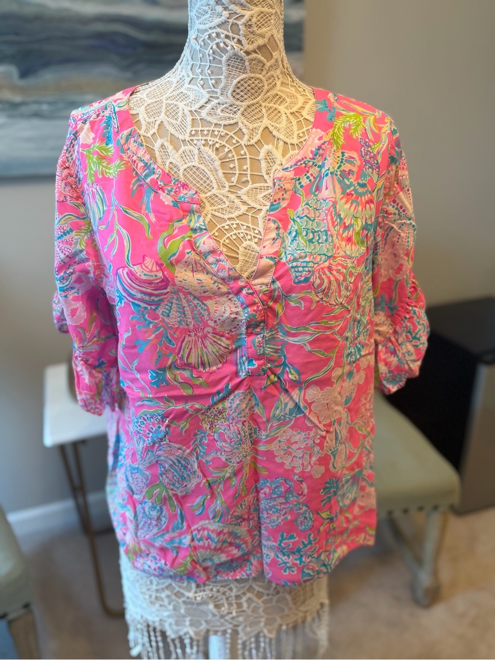 Lilly Pulitzer Pink Floral Print V-Neck Blouse